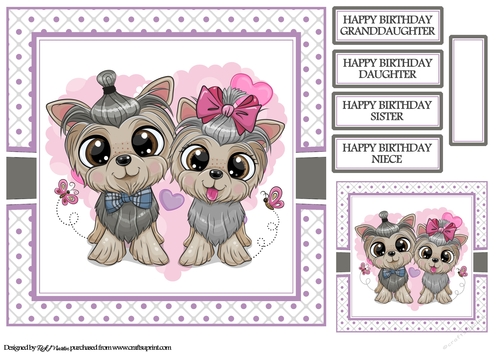 8x8 Cute Pooches Card Front Gift Tag & Sentiments 