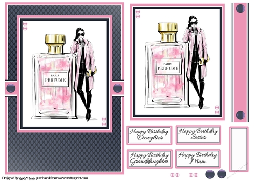 A5 Paris Perfume Card Front Topper & Sentiments 