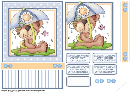 A5 Rainy Day Baby Bear Card Front Topper and sentiments 