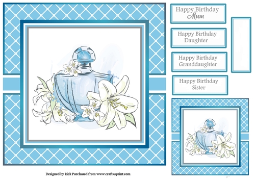 8x8 Perfume & Lillies Card Front, Gift Tag & Sentiments 