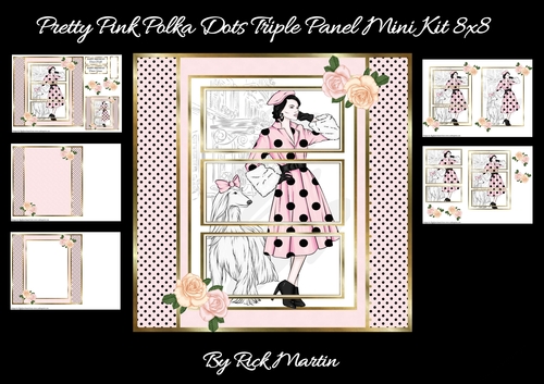 8x8 Pretty Pink Polka Dot Triple Panel Mini Kit - x5 A4 sheets 