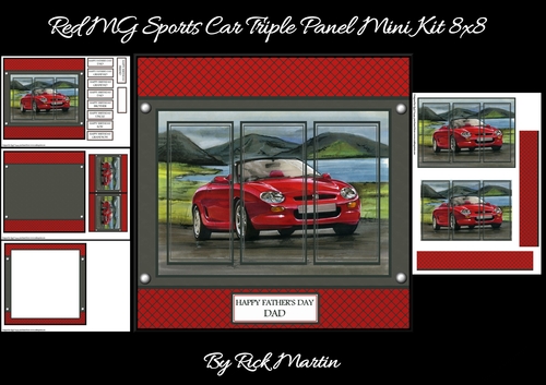 8x8 Red MG Sports Car Triple Panel Mini Kit - x4 A4 sheets 