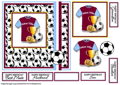 7x7 Aston Villa Card Front, Topper & Decoupage with Sentiments
