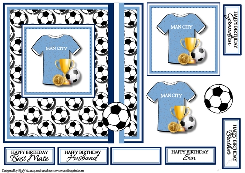 7x7 Man City Card Front, Topper & Decoupage with Sentiments