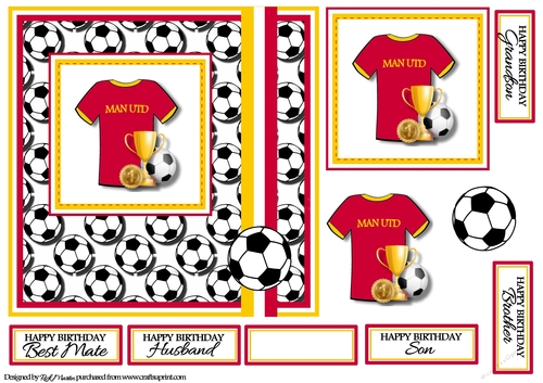7x7 Man Utd Card Front, Topper & Decoupage with Sentiments