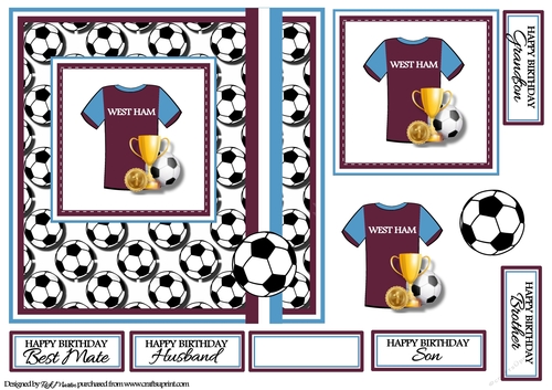 7X7 West Ham Card Front, topper, Decoupage & Sentiments 