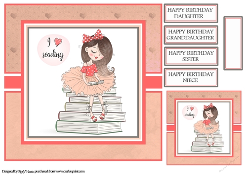 8X8 I Love Reading Card Front, Tag & Sentiments 