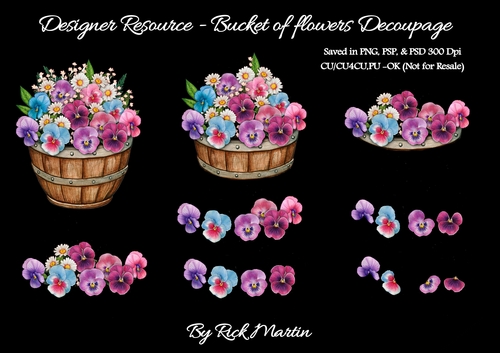 Bucket of Flowers Designer Resource Decoupage - 7 layers 