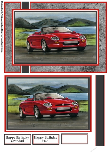 A5 Red Sports Car Card Front, Topper, Ribbon & Sentiments 
