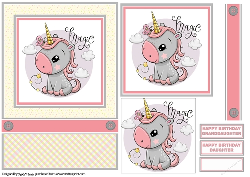 A5 Magical Unicorn Card Front, Topper, Ribbon & Sentiments 