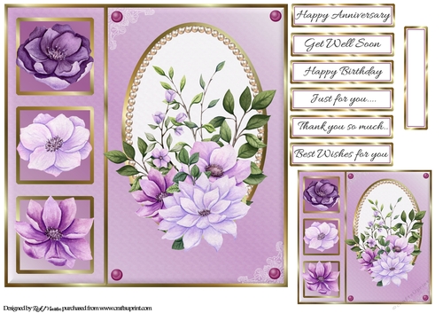 8x8 Lilac Feathery Flowers Card Front, Tag & Sentiments 