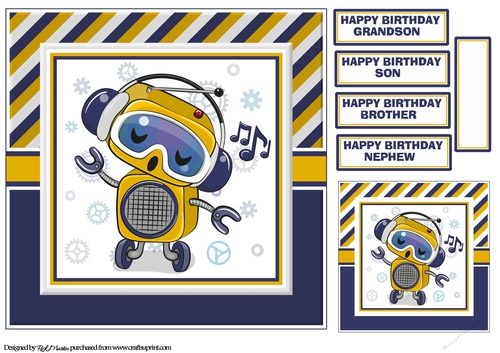 8X8 My Little Robot Card Front, Tag & Sentiments 