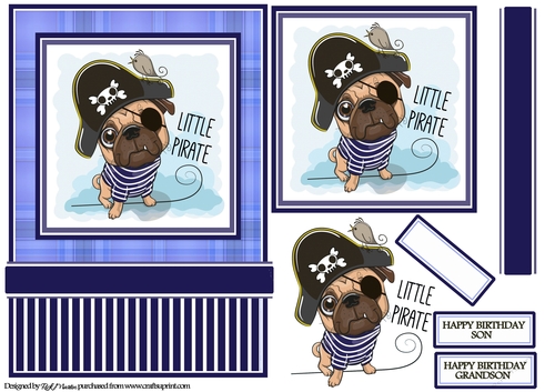 A5 Little Pirate Card Front, Topper, Decoupage, Layer & Sentiments 