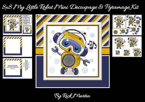 8x8 My Little Robot Mini Decoupage & Pyramage Kit - x5 A4 sheets 