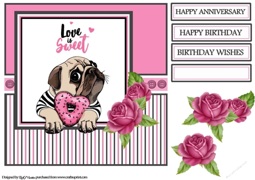 8x8 Love is Sweet Card Front with Sentiments and flower decoupage 