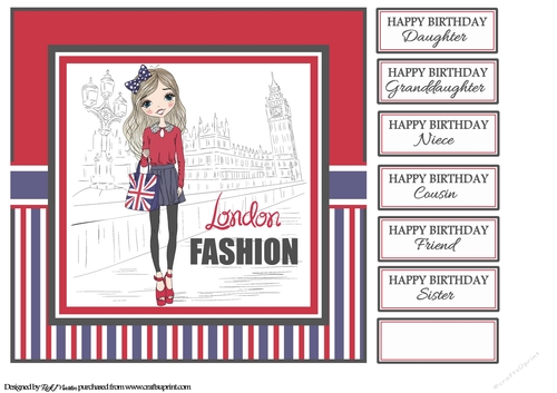 8x8 London Fashion Card Front & Sentiments 