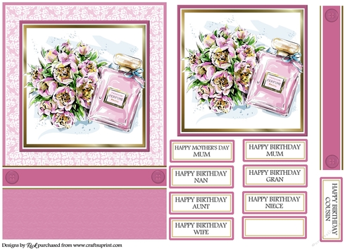 A5 Perfume & Flowers Card Front, Topper & Sentiments  