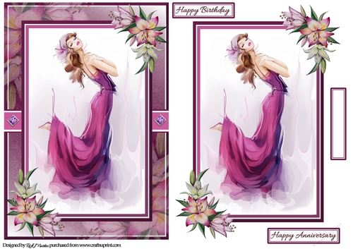 A5 Beautiful Lady Card Front, Topper and sentiments 