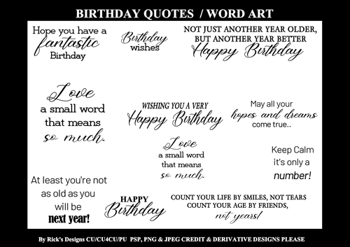 Birthday Quotes / Word Art CU/CU4CU/PU 