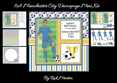 8x8 Manchester City Decoupage Mini Kit - x5 A4 sheets 