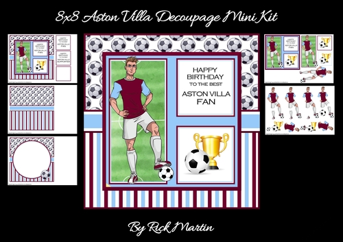 8x8 Aston Villa Decoupage Mini Kit - x5 A4 sheets 