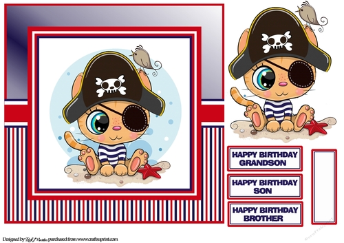8x8 Pussy Cat Pirate Card Front Topper and sentiments 