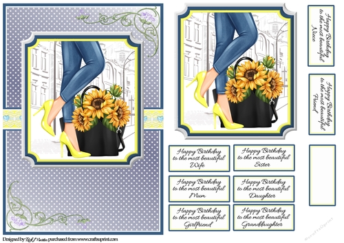 A5 A bag full of daffodils Card Front, Topper and Sentiments 