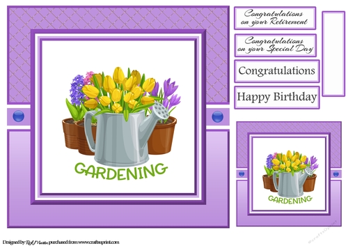 8x8 Gadening Bucket of Flowers Card Front, Tag & Sentiments 