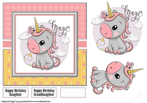 7x7 Little Magic Unicorn Card Front, Topper and decoupage layer with sentiments 