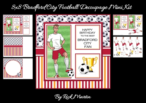 8x8 Bradford City Football Decoupage Mini Kit - x5 A4 Sheets 