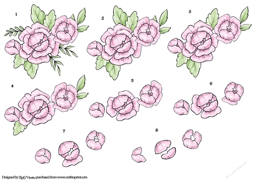 Pink Corner Flowers step by step Decoupage  