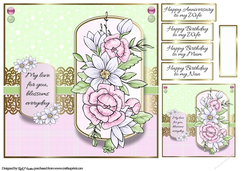 8x8 Blossoming Love Card Front Tag & Sentiments 