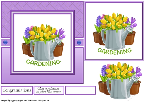 7x7 Gardening Bucket of Flowers Card Front, Topper, Decoupage & Sentiments