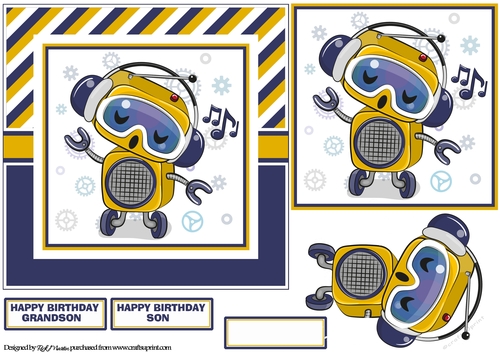 7x7 My Little Robot Card Front, Topper, Decoupage & Sentiments 