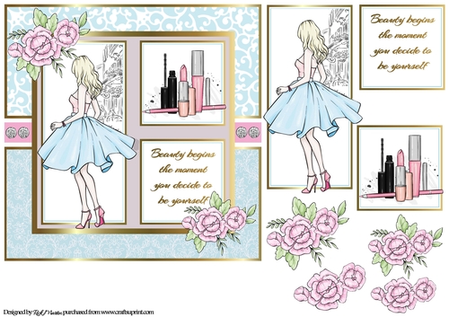 7x7 When beauty begins Card Front, Topper and decoupage 