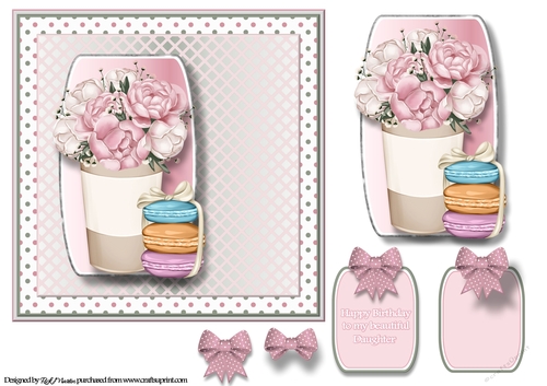 7x7 Flowers and Maccarroons Card Front Topper & Sentiment Tag