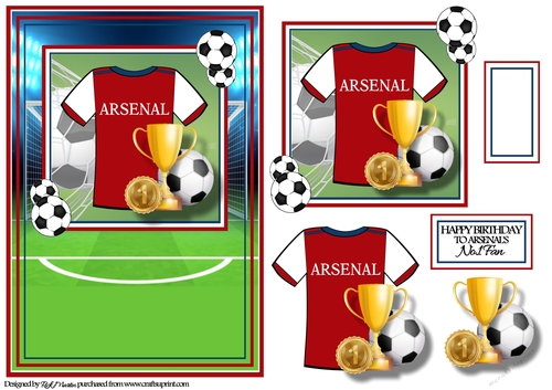 A5 Arsenal Football Card Front with Topper, Decoupage & Sentiment