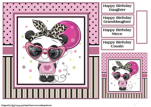 8x8 Panda with a touch of safari Card Front, Tag & Sentiments 