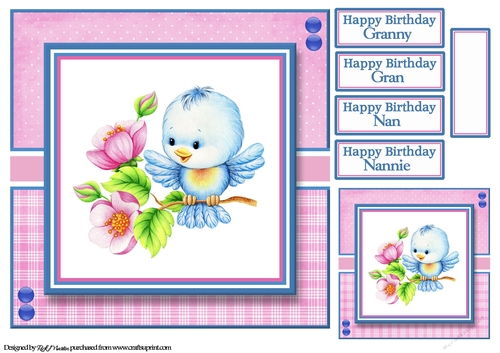 8x8 Sweet Tweety Bird Card Front, Tag & Sentiments 