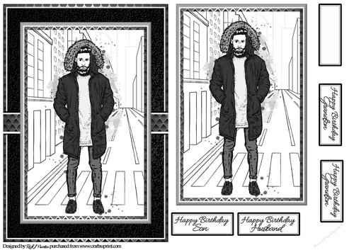 A5 Man in hoodie Card Front, Topper and sentiments 