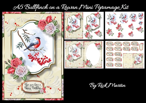 A5 Bullfinch on a Rowan Mini Oval Pyramage Kit - x4 A4 Sheets 
