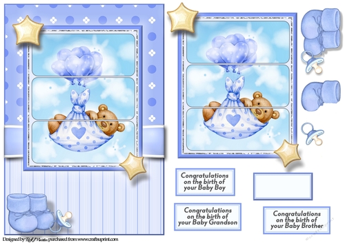 A5 Bundle of Joy (Boy) Card Front, Topper, Decoupage & Sentiments