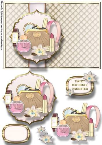 A5 So Elegant Card Front with Topper, Decoupage & Happy Birthday Daughter Sentiment