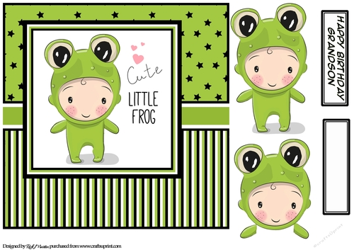 8x8 Cute Little Frog Card Front, Decoupage and Sentiment Grandson