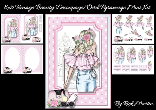A5 Teenage Beauty Mini Decoupage/Oval Pyramage Kit - x4 A4 sheets  