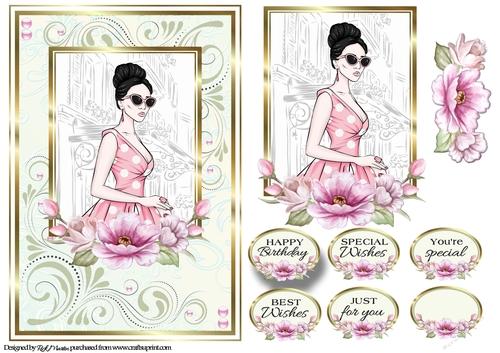 A5 Such a pretty lady 3 Card Front, Topper and sentiments