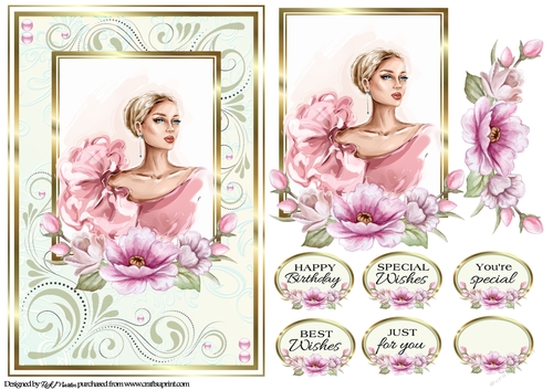 A5 Such a pretty lady 4 Card Front, Topper and sentiments 