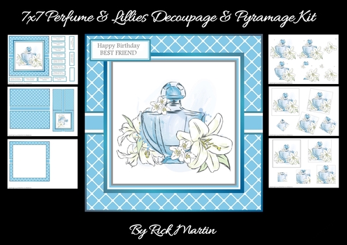 7x7 Perfume & Lillies Decoupage & Pyramage Selection Kit - x6 A4 sheets 