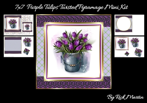 7x7 Purple Tulips Twisted Pyramage Mini Kit - x4 A4 sheets 