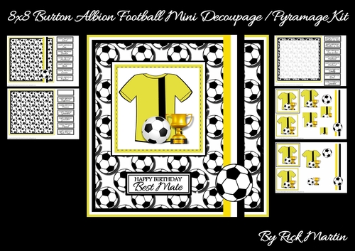 8x8 Burton Albion Football Club Mini Decoupage/Pyramage Kit - x5 A4 Sheets 